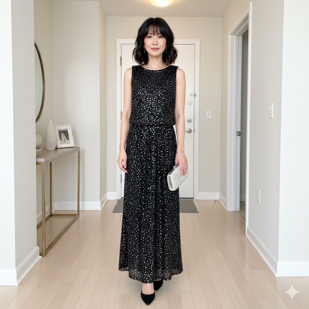 Garnet Hill Black Sleeveless Sequin Formal Evening Prom Wedding Dress‎ Medium